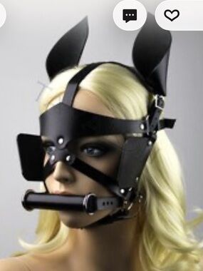 BDSM Fetish Black Leather Horse Pony Mask with Gag